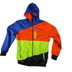 Volcom Colorblock Hoodie Mens Small Blue Orange Green Zip Up Hooded Sweatshirt